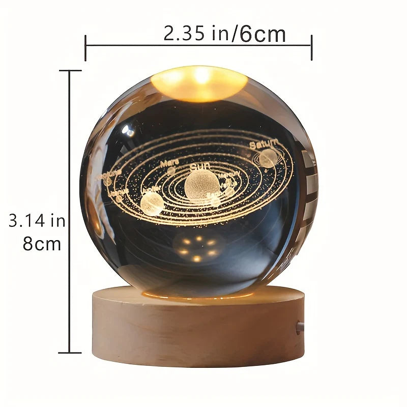 3D Solar System Nightlight, Crystal Glass Ball Light Holiday Gifts