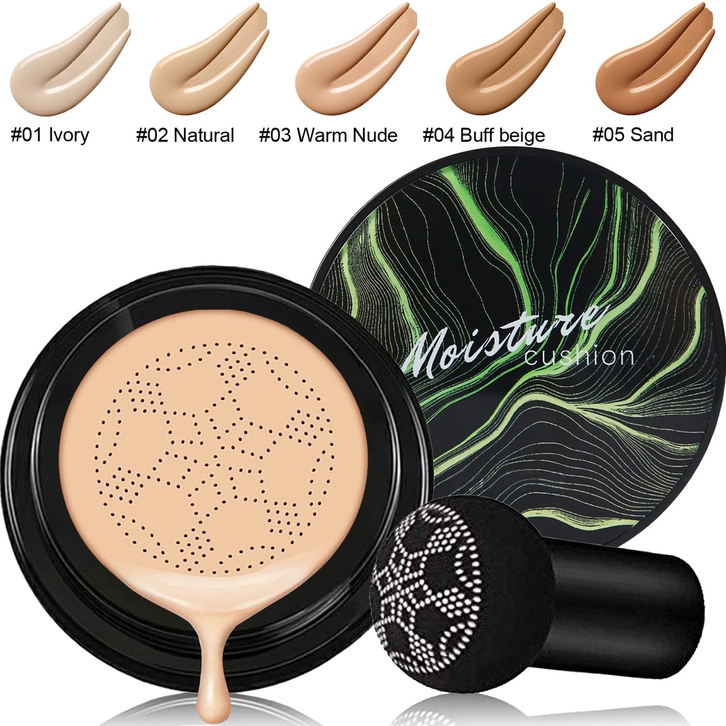 Mushroom Head Air Cushion CC Cream Natural Foundation,Phoera CC Cream Foundation with Spf,Color Correcting anti Aging Hydrating Serum,Phoera Face Primer (#03 Warm Nude +#120 Nude)