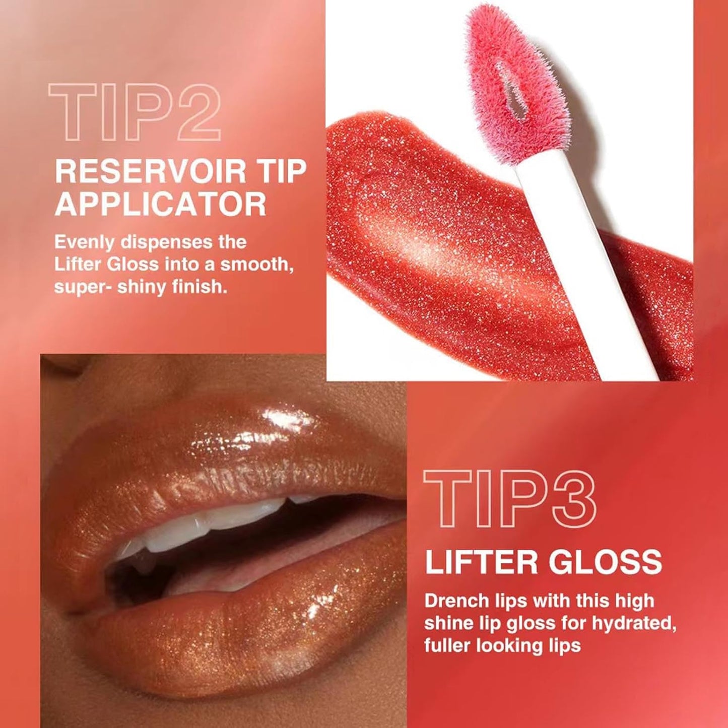 Nude Brown Lip Gloss Plumping Glitter Lip Gloss for Girls Women Lip Plumping Tinted Lipgloss High Pigment Plumper Long Lasting Moisturizing Lip Gloss Oil Shimmer Natural Lipstick Lip Liner(02#)