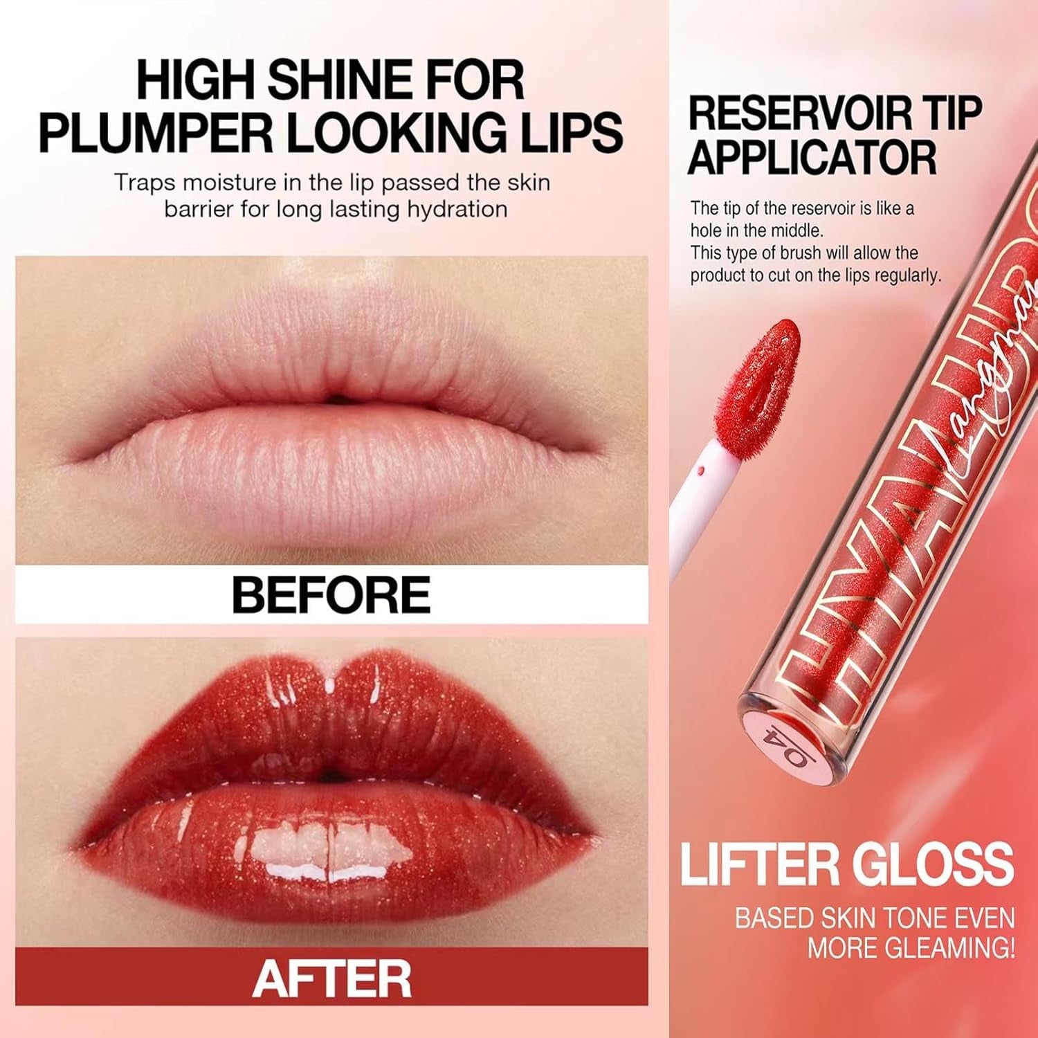 Nude Brown Lip Gloss Plumping Glitter Lip Gloss for Girls Women Lip Plumping Tinted Lipgloss High Pigment Plumper Long Lasting Moisturizing Lip Gloss Oil Shimmer Natural Lipstick Lip Liner(02#)