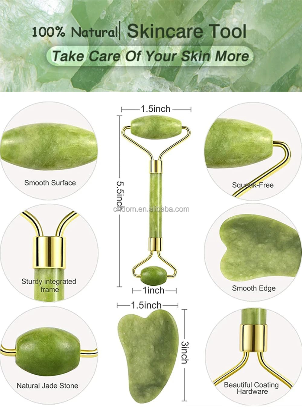 "" Jade Roller & Gua Sha Facial Tool Set: Boost Radiance and Relaxation with Gentle Massage - Reduce Puffiness, Improve Circulation, and Enhance Skincare Routine"", Green