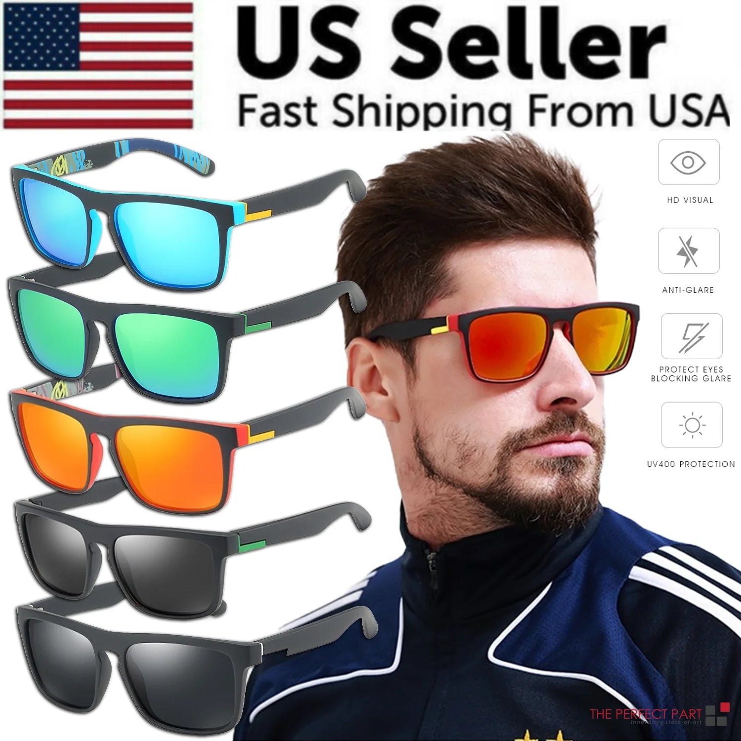 Square Polarized Sunglasses for Men Women Outdoor Sports Driving Glasses Golfing