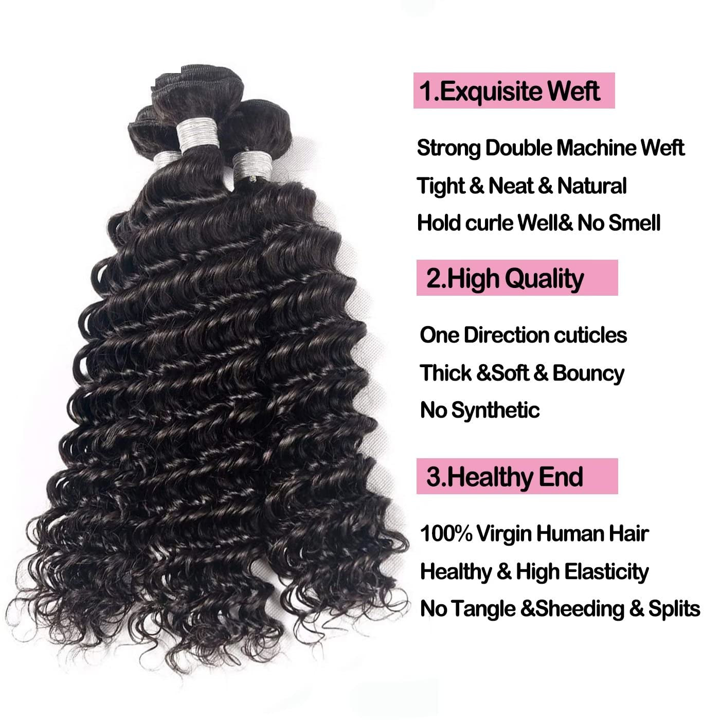 Brazilian Deep Wave Human Hair Bundles (18182020) Deep Wave Hair 4 Bundles Curly Bundles Wet and Wavy Bundles